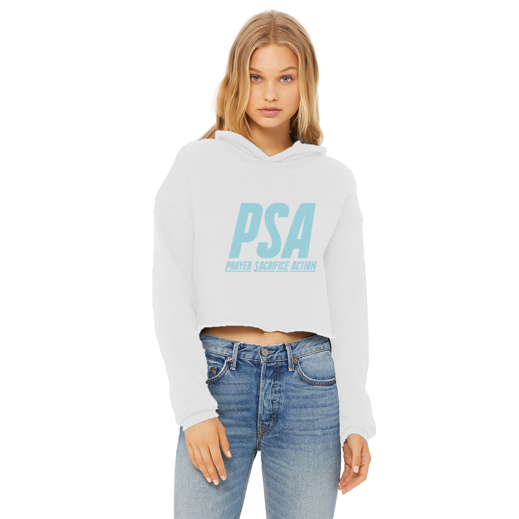 Blizzard Blue Ladies Cropped Raw Edge Hoodie