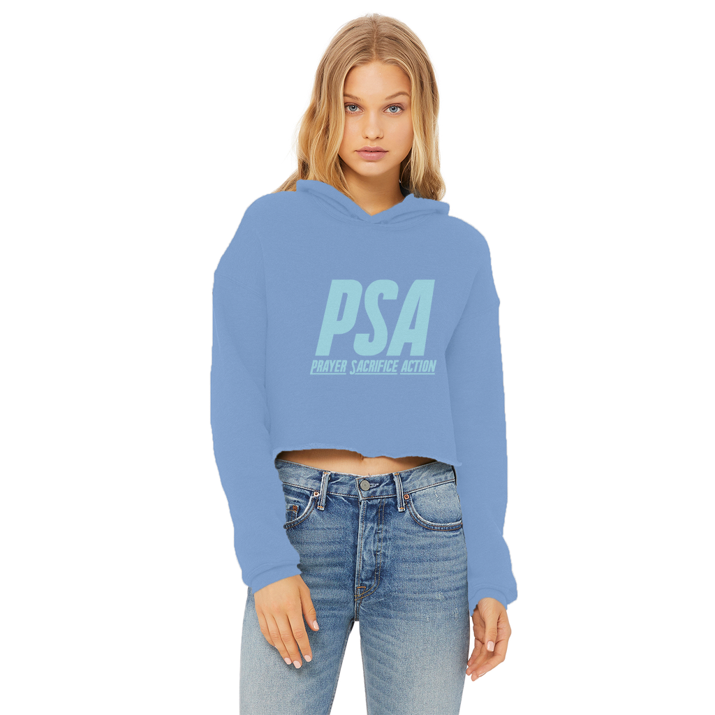 Blizzard Blue Ladies Cropped Raw Edge Hoodie