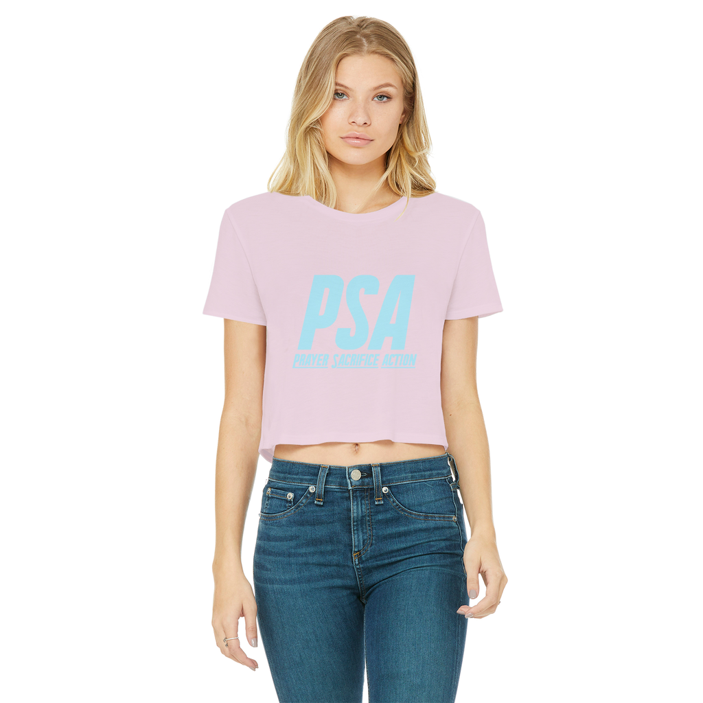 Blizzard Blue Classic Women's Cropped Raw Edge T-Shirt