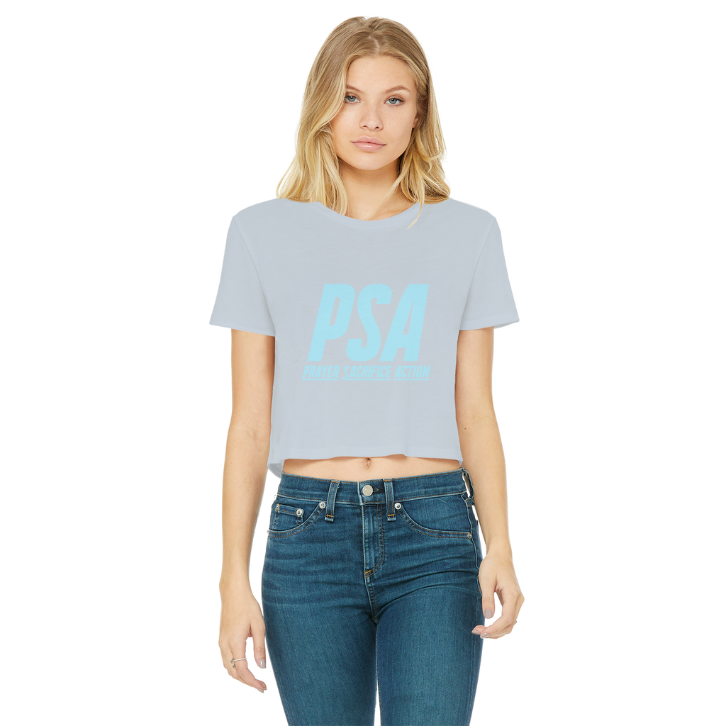 Blizzard Blue Classic Women's Cropped Raw Edge T-Shirt