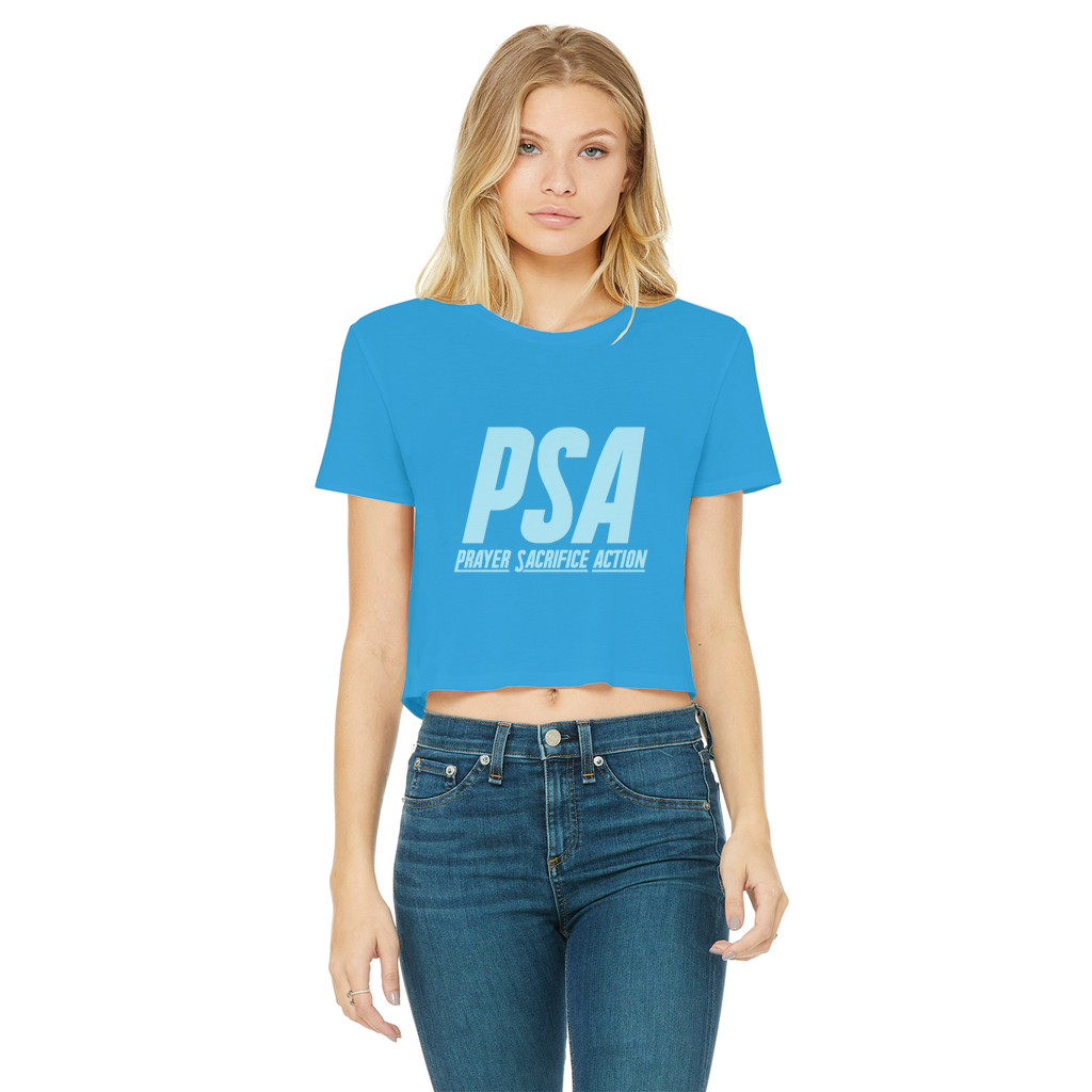 Blizzard Blue Classic Women's Cropped Raw Edge T-Shirt