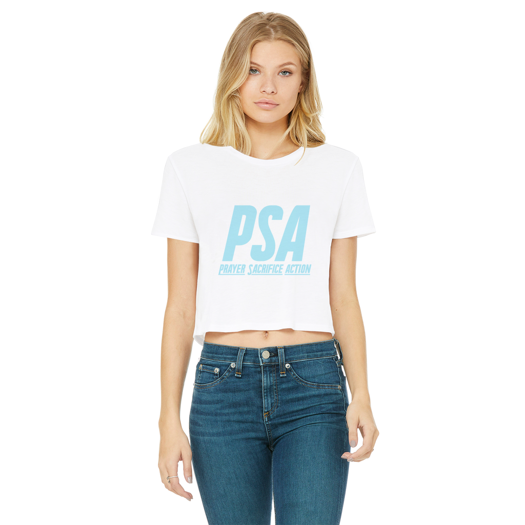Blizzard Blue Classic Women's Cropped Raw Edge T-Shirt