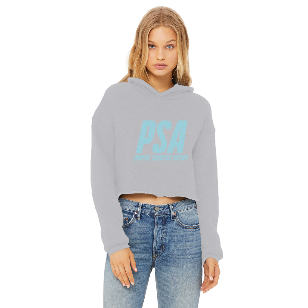 Blizzard Blue Ladies Cropped Raw Edge Hoodie