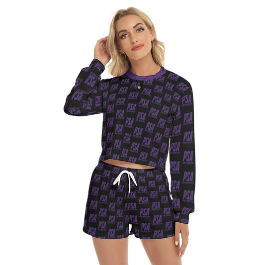 Purple Classic Women's Short Sweatshirt And Pants Suit
