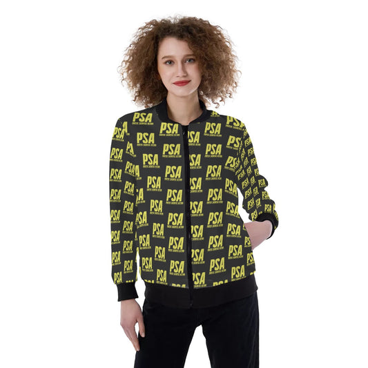 Yellow Print Women's Ribbed Stand-up Collar Jacket