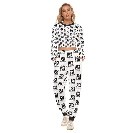 Black Classic Women's Crop Sweatshirt Suit
