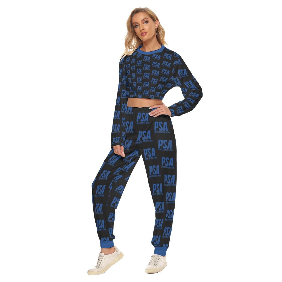 Blue Classic Women's Crop Sweatshirt Suit