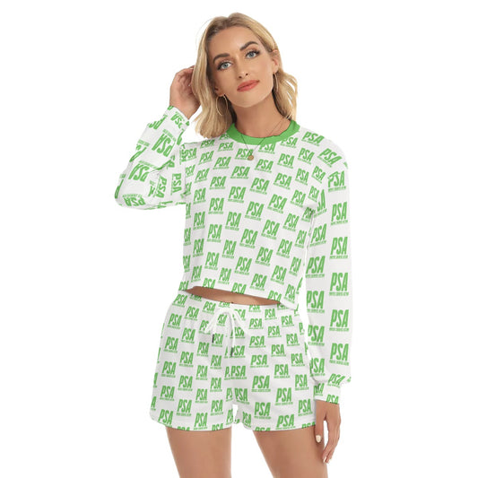 Green Classic Women's Short Sweatshirt And Pants Suit