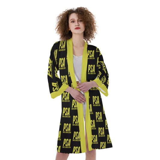 Yellow Women's Satin Kimono Robe 2