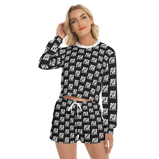 White Classic Women's Short Sweatshirt And Pants Suit