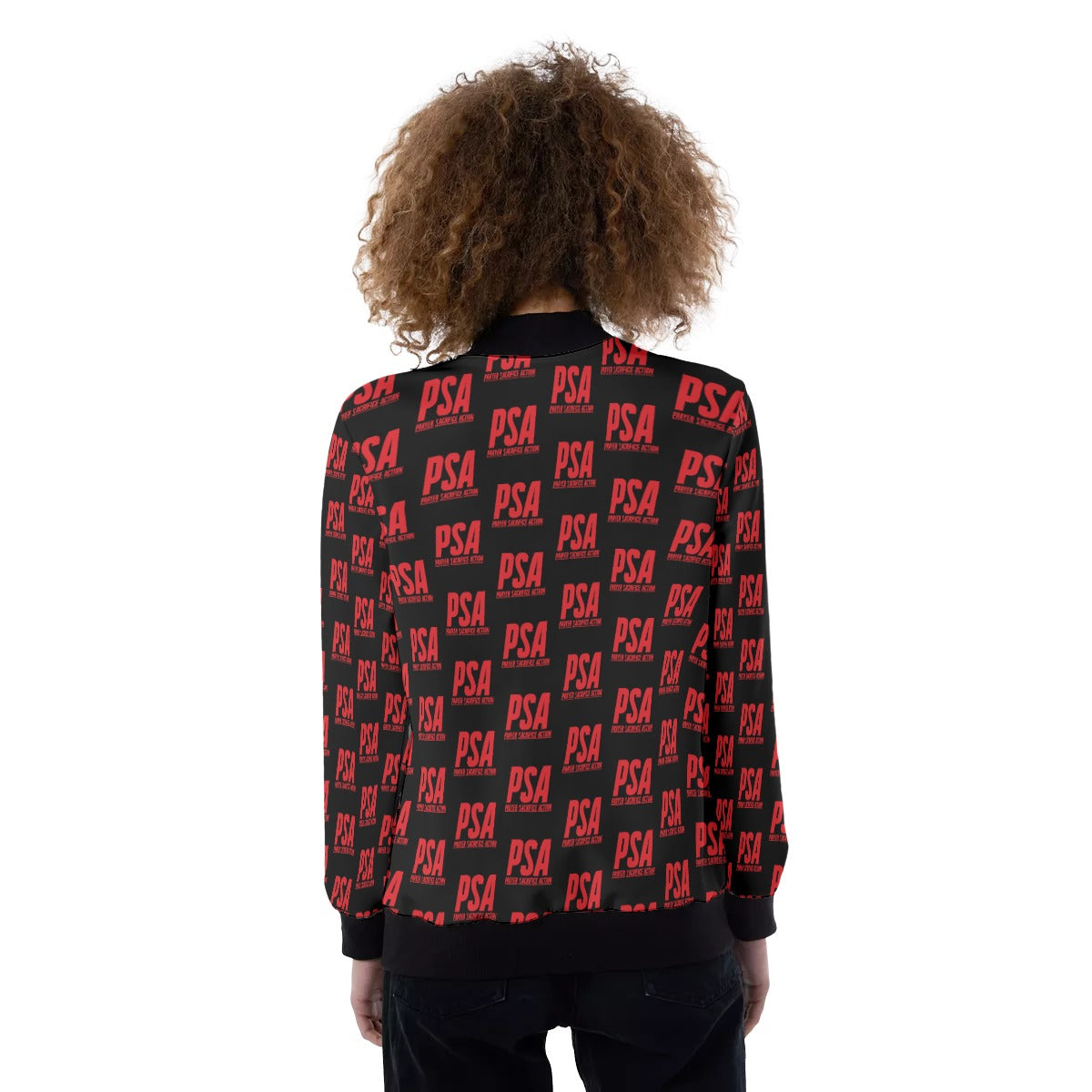 Red Print Women's Ribbed Stand-up Collar Jacket