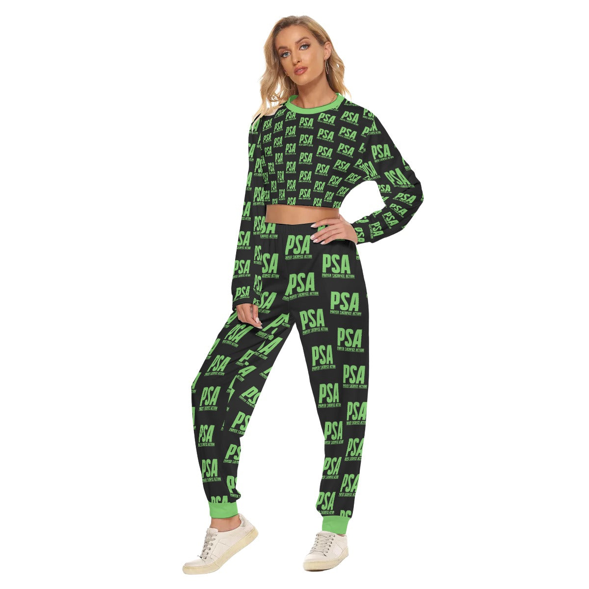 Green Women's Crop Sweatshirt Suit