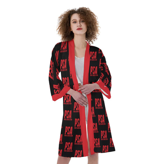 Red Classic Women's Satin Kimono Robe2