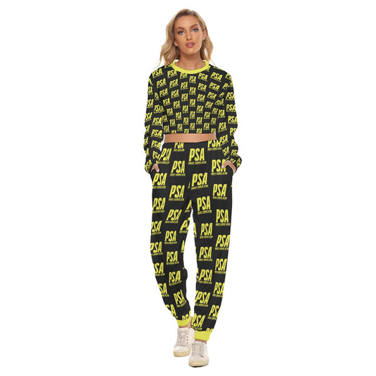 Yellow Classic Women's Crop Sweatshirt Suit