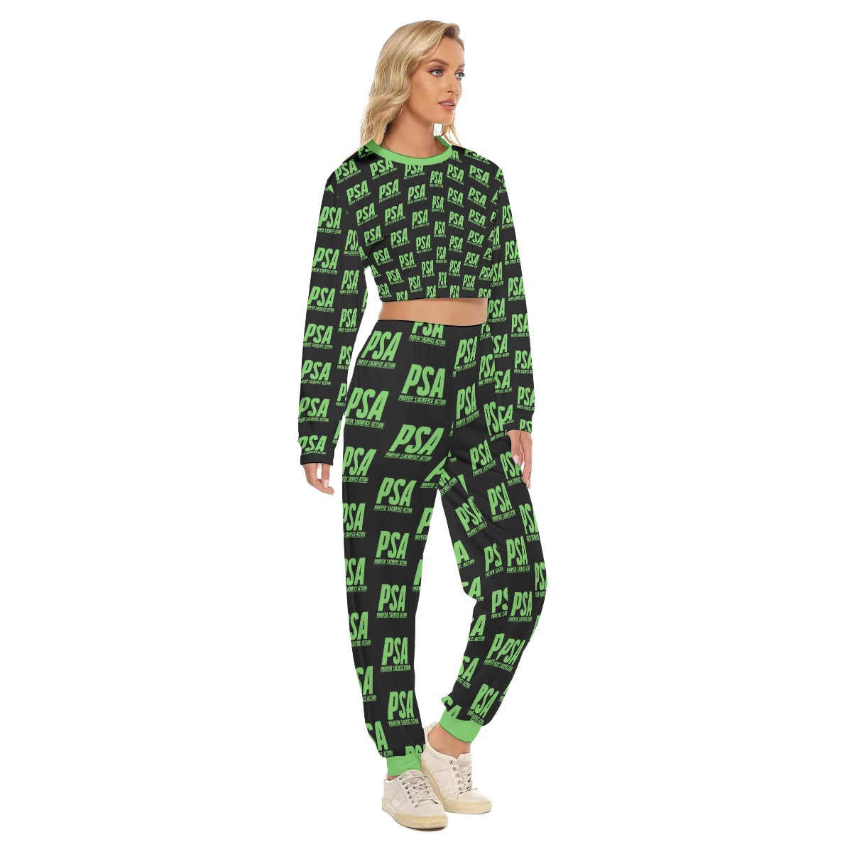 Green Women's Crop Sweatshirt Suit