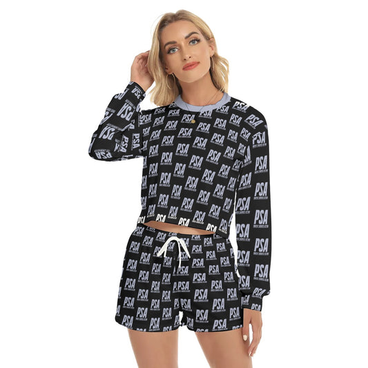 Sherpa Blue Women's Short Sweatshirt And Pants Suit