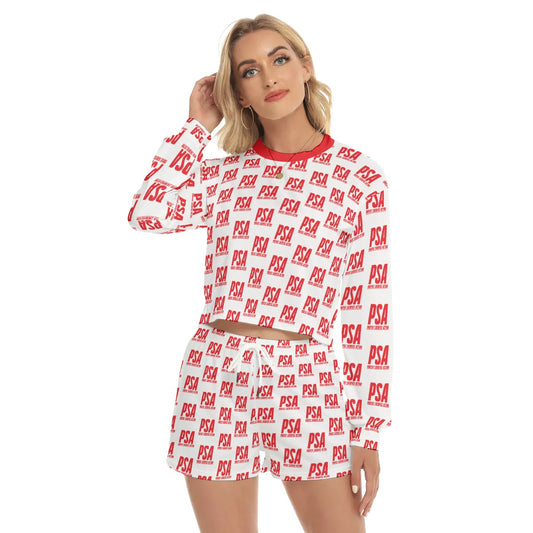 Red Classic Women's Short Sweatshirt And Pants Suit