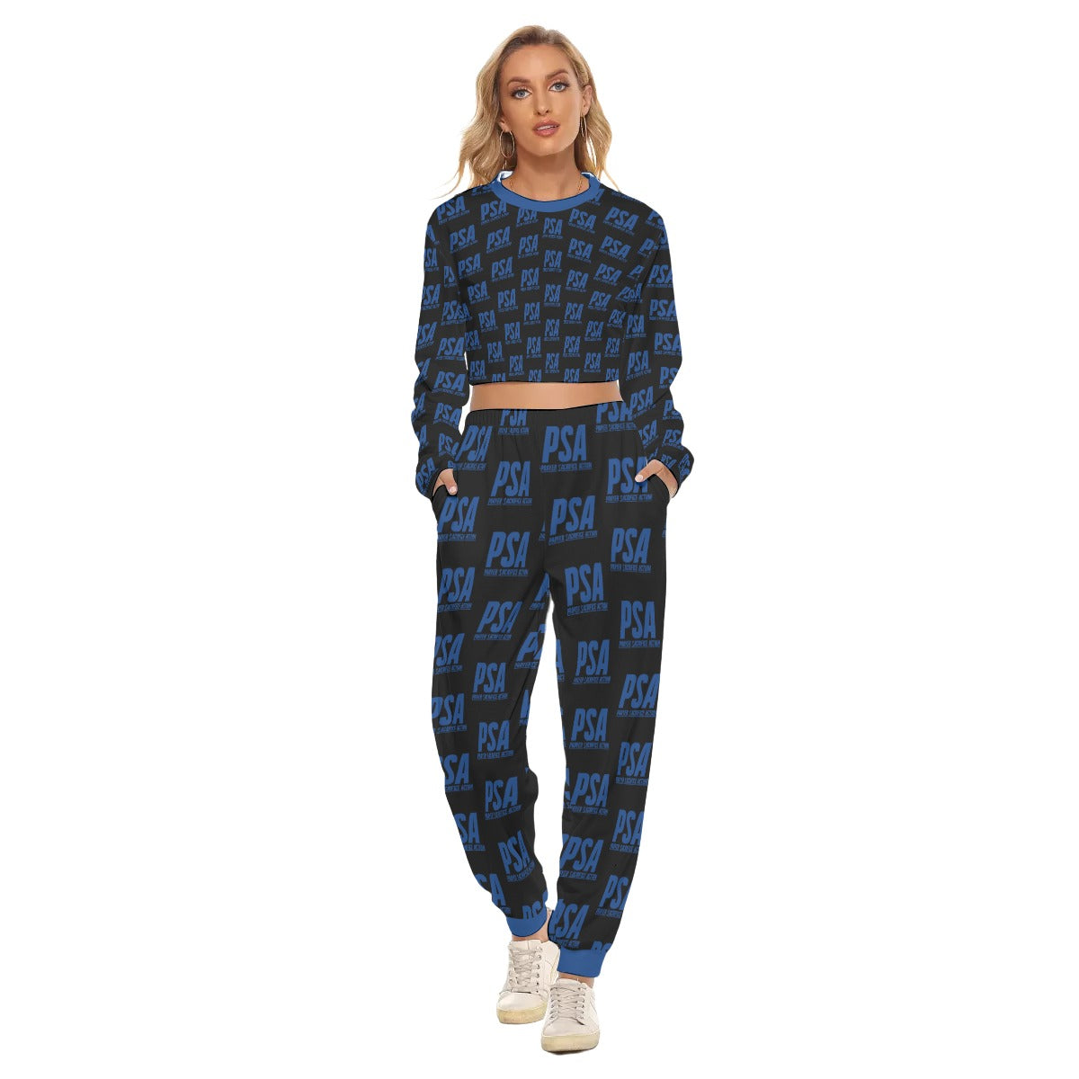 Blue Classic Women's Crop Sweatshirt Suit