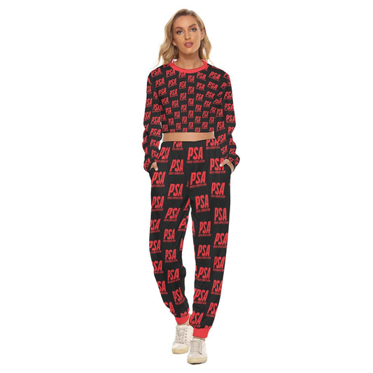 Red Classic Women's Crop Sweatshirt Suit