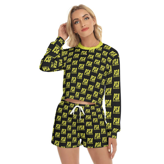 Yellow Classic Women's Short Sweatshirt And Pants Suit