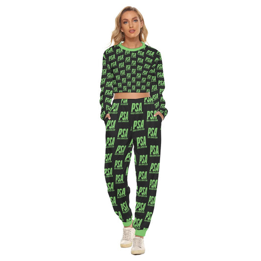 Green Women's Crop Sweatshirt Suit