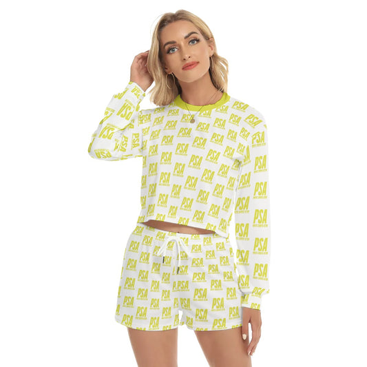 Yellow Classic Women's Short Sweatshirt And Pants Suit