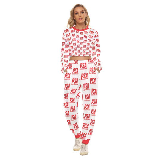 Red Classic Women's Crop Sweatshirt Suit