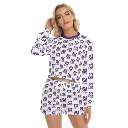 Purple Classic Women's Short Sweatshirt And Pants Suit