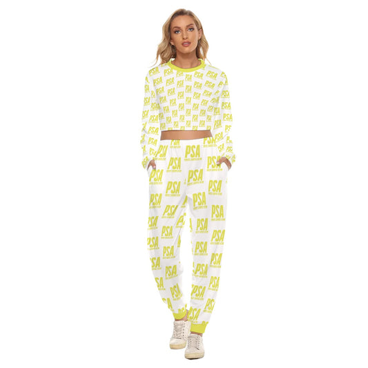 Yellow Classic Women's Crop Sweatshirt Suit