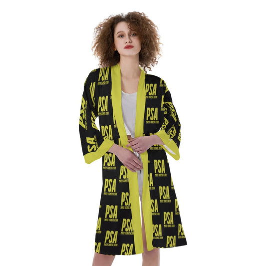 Yellow Classic Women's Satin Kimono Robe