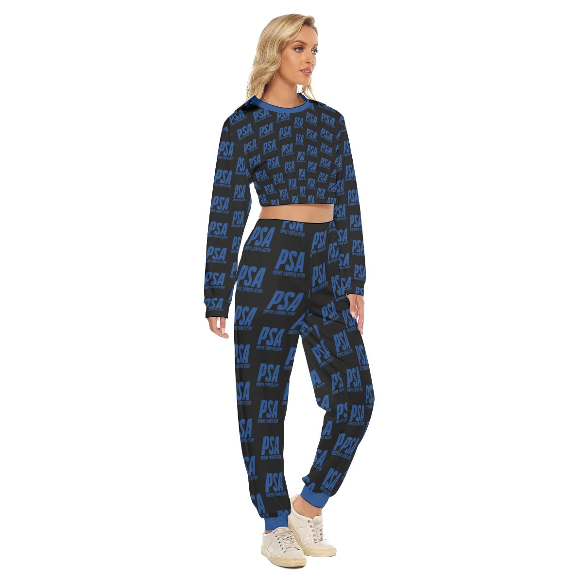 Blue Classic Women's Crop Sweatshirt Suit