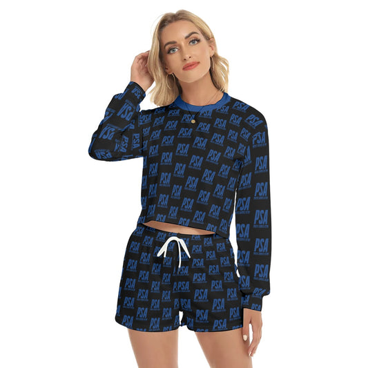 Blue Classic Women's Short Sweatshirt And Pants Suit