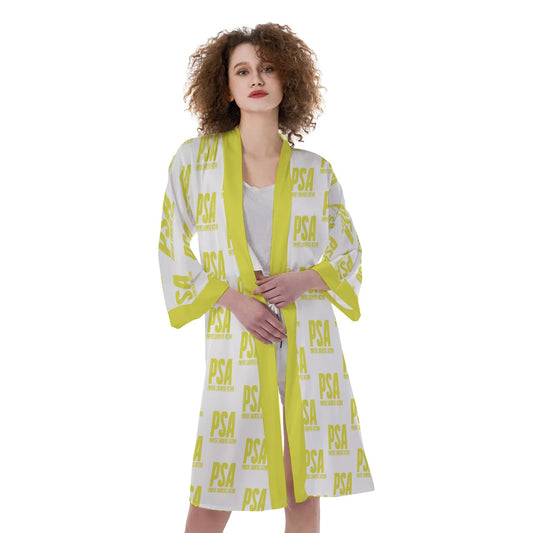 Yellow Women's Satin Kimono Robe