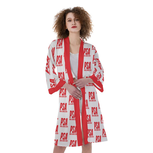 Red Classic Print Women's Satin Kimono Robe