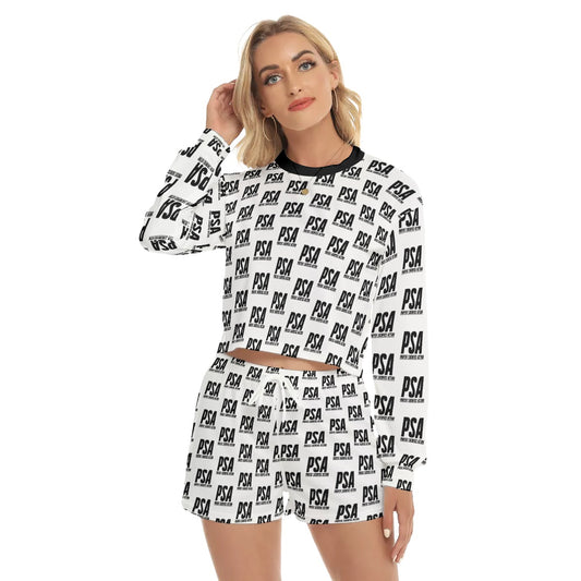 Black Classic Women's Short Sweatshirt And Pants Suit